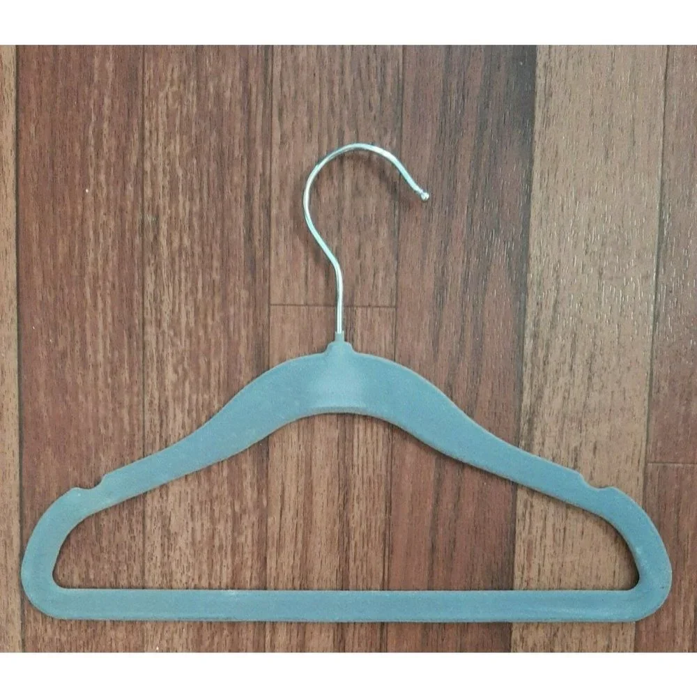 8 Huggable Hangers Child Size Gray Non-Slip Silver Metal Space Saving